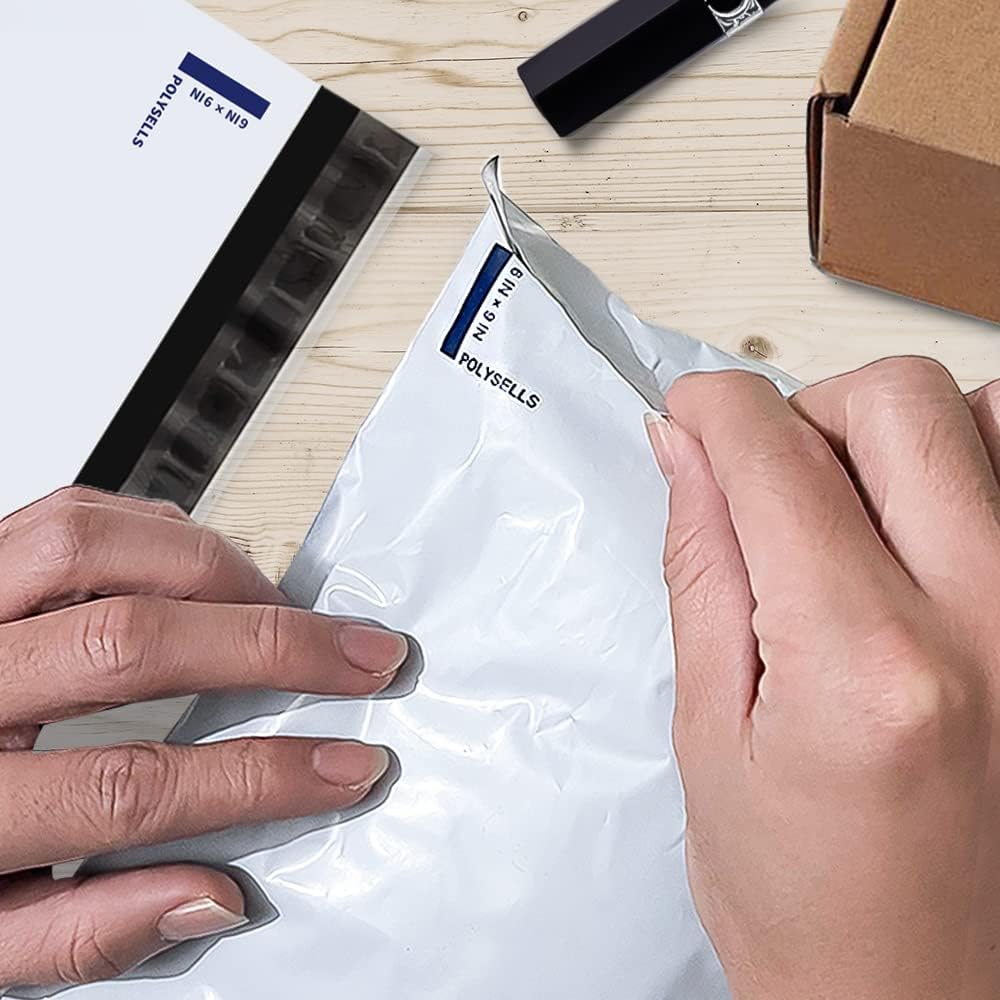 POLYSELLS 1000 6x9 Inch White Pack Poly Mailers Shipping Envelopes, Strong Adhesive Sealing, Waterproof, and Tear-resistant Postal Mailing Bags. Mailer Bags for clothing, books, and accessories
