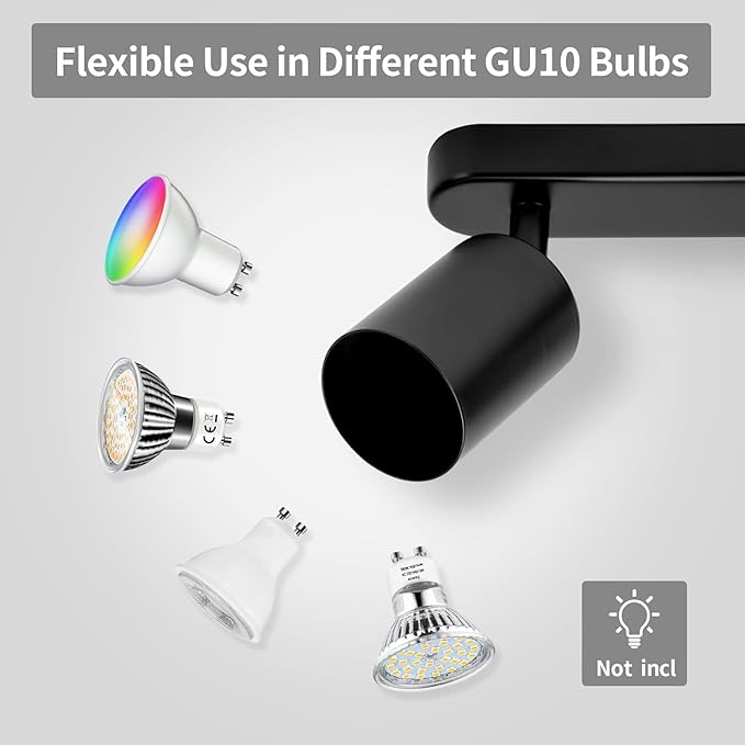 3 Light Track Lighting Kit Flexibly Rotatable Track Light Ceiling Kitchen LED Ceiling spot Light for Bedroom, Picture Wall, Hallway, Office, Bar, GU10 Socket (Black-3 Light)