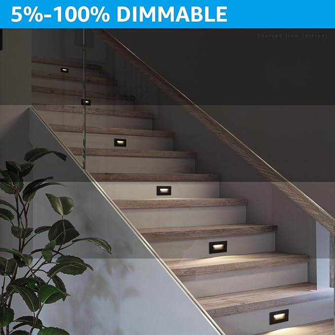 LEONLITE 5CCT 120V LED Step Lights, 3.5W 150LM 5%-100% Dimmable Horizontal Stair Lights Indoor Outdoor Wet Location, CRI90+ & ETL, 2700K/3000K/3500K/4000K/5000K, Aluminum, Oil Rubbed Bronze, Pack of 3