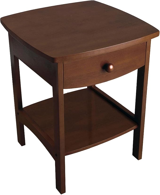 Winsome 22 x 18 x 18-Inch Wood Curved End Table/Night Stand with One Drawer, Brown (94918)
