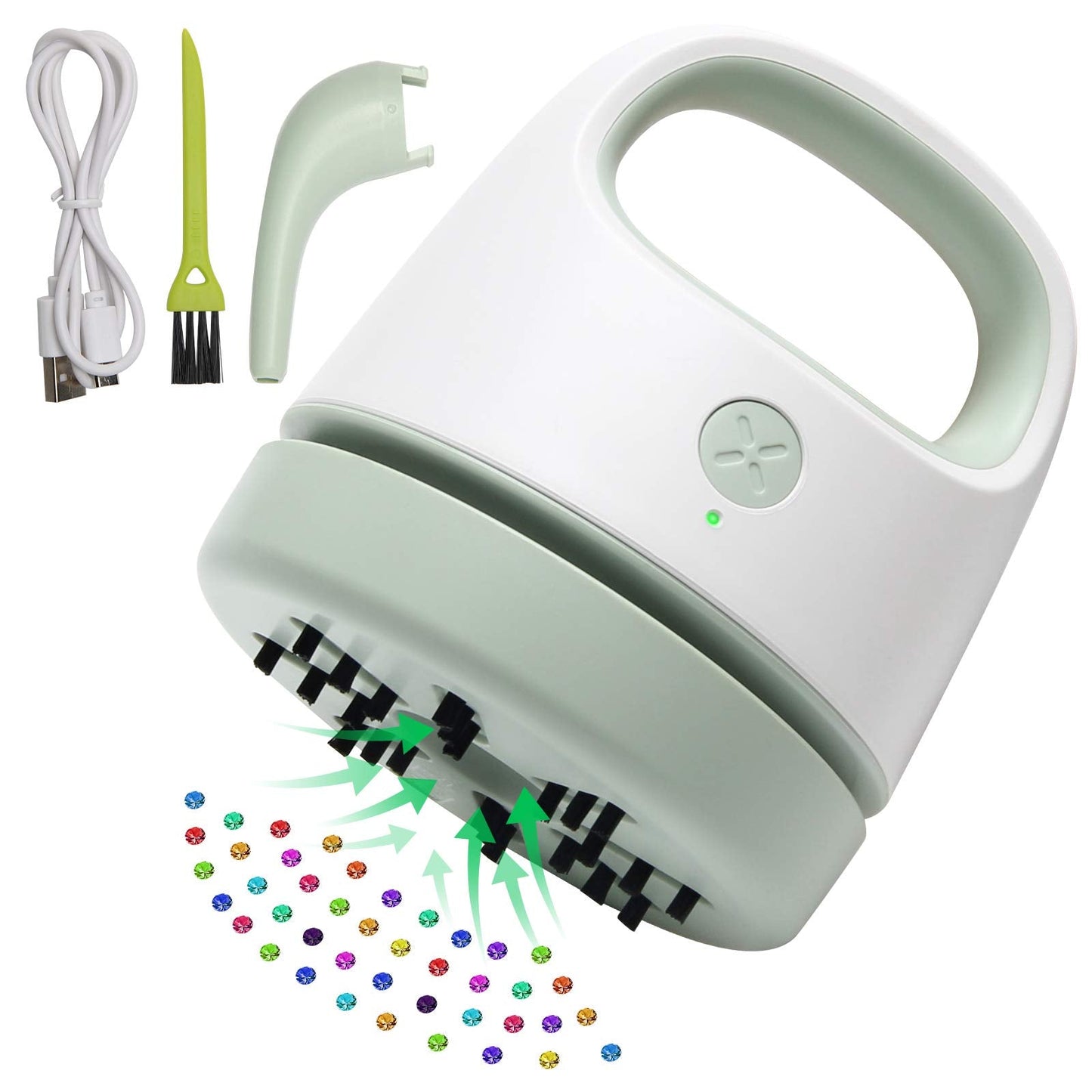 Diamond Painting Tools for Drill Quicker Picker, Luxiv Diamond Painting Accessories Tool for Sweep Spilled Diamonds Picker Vacuum Quicker Picker Organizer Spilled Drill with USB Charger, Brush (Green)