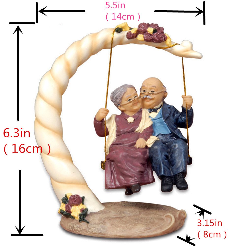 Grandparents Parents Anniversary Wedding Gift Resin Loving Elderly Couple Figurines Decoration Old Age Life Home Decor for Bedroom Living Room with Gift Card (swidng)
