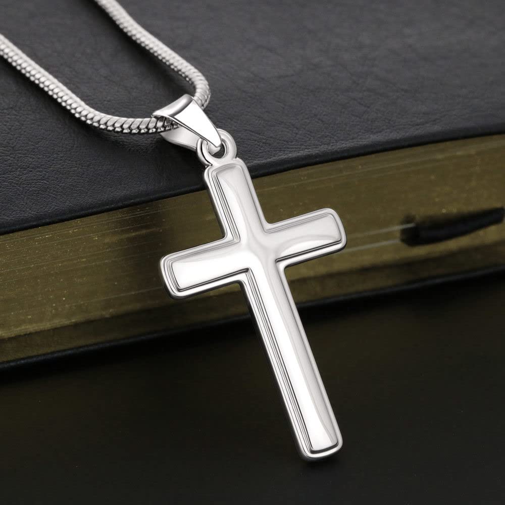 FG Family Gift Mall Grandson Birthday Gifts From Grandma Present For Grandson From Grandmother To My Grandson Necklace From Grandparents Cross Chain with Message Card and Gift Box, Stainless Steel,