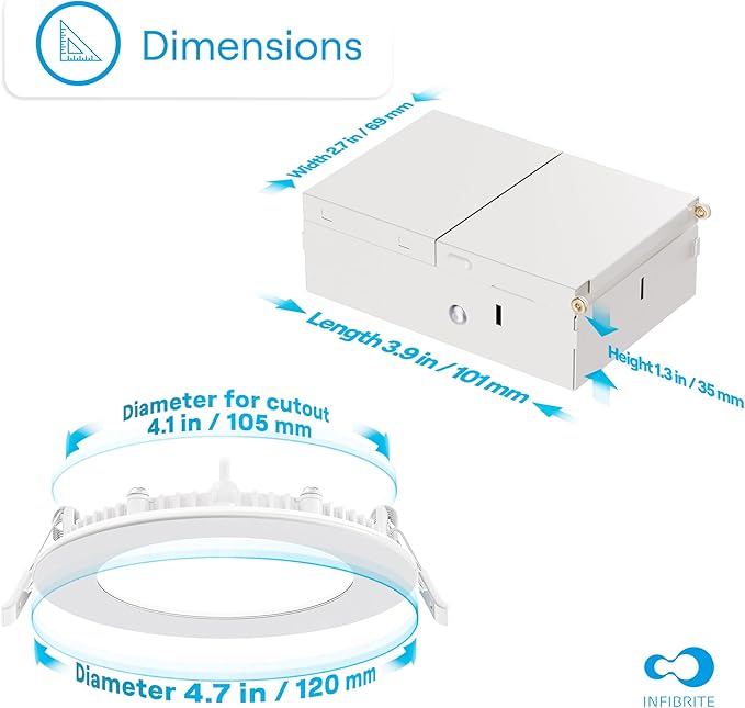INFIBRITE 4 Inch 2700K Soft White 9W 750LM Thin LED Ceiling Light Kit, Dimmable, Wet Rated (24 Pack)