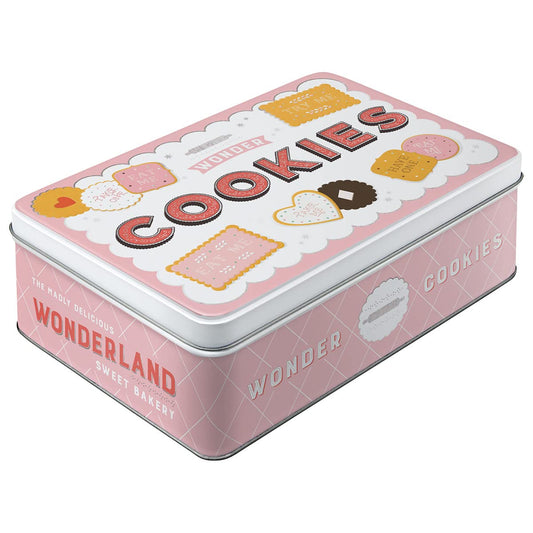 Nostalgic-Art Retro Storage Tin Box Flat, 84.5 oz, Wonder Cookies – Gift idea for the kitchen, Metal Can with Lid, Decorative vintage design
