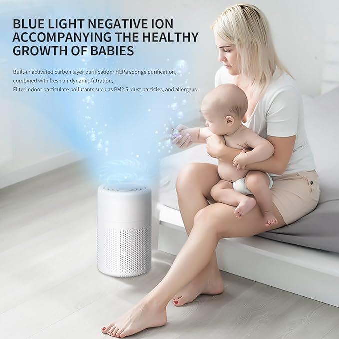 HomeBeyond HEPA Air Purifier for Bedroom with Aromatherapy Sink, 3-in-1 Filter for Pet Hair, Dust, Smoke, Portable Desk Filter for Small Room Up to 215 Ft², 360° intake Air & USB Cable, White