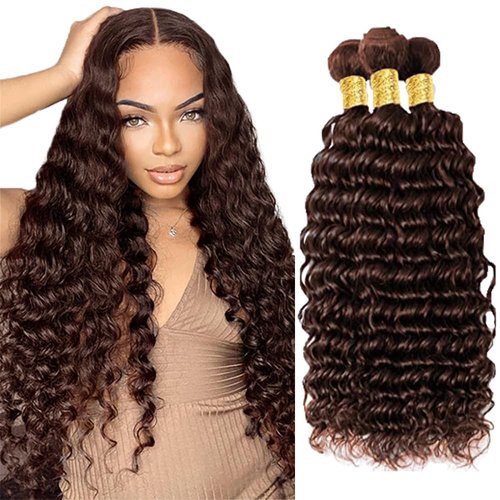 Giginger Bundles Human Hair 16 18 20 Inch Chocolate Color 4 Deep Wave Human Hair Bundles Deep Curly Unprocessed Quick Weave Soft Sewn In Hair Extensions for Black Women