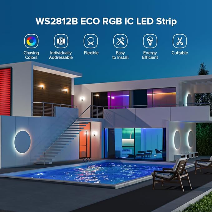 BTF-LIGHTING WS2812B RGB ECO LED Strip, Chasing Effects 5050SMD Individually Addressable 3.3FT 144(2X72) Pixels/m Flexible Dream Color IP30 for Bedroom DIY Projects DC5V(No Adapter or Controller)