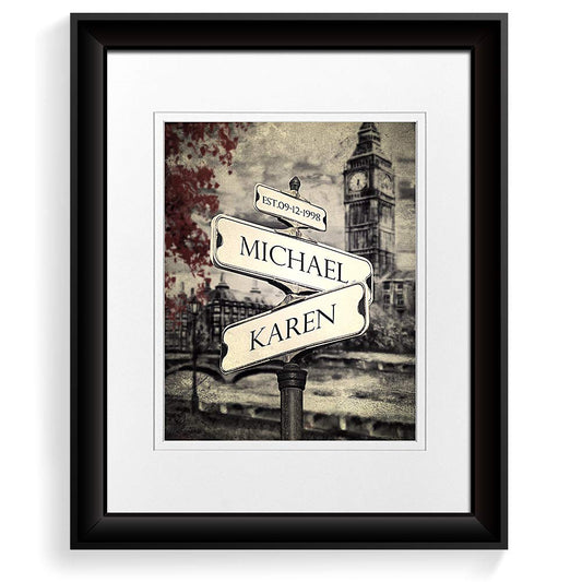 A&T ARTWORK Lovers Crossroads Personalized Photo Prints Gift,includes Names and the Date Unique Gift for the Wedding Anniversary.14x11 inches D-Mats UNFRAMED