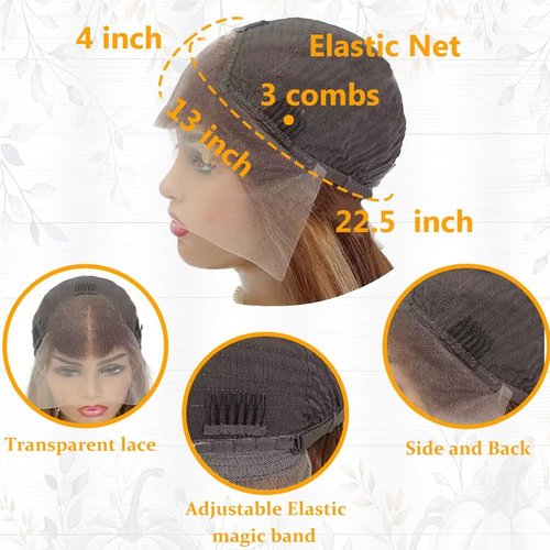 Azkiu Highlight Ombre Lace Front Wig Human Hair 13x4 HD 4/27 Honey Blonde lace frontal Wigs Pre Plucked with Baby Hair 150% Density Colored Body Wave Lace Front wig Human Hair Natural Hairline 14Inch