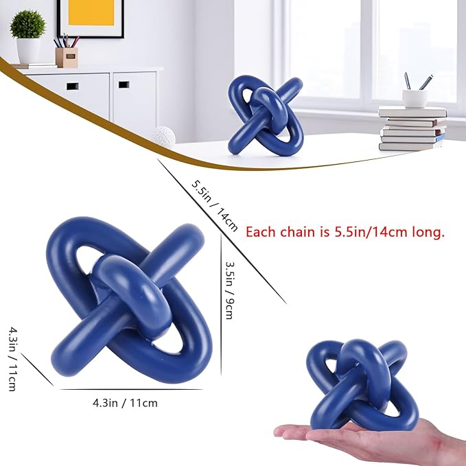 XMGZQ Blue Knot Decor for Coffee Table Book,Chain Link Decor for Bookshelf Entry Table TV Stand,Navy Knot Sculpture for Home Living Room,Object Decoracions para sala,adornos para sala Modernos