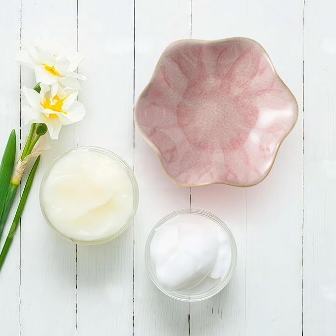 2Pcs Ceramic Jewelry Dish - Lotus Leaf Shape, for Ring Holder Necklace Small Key, Suitable for Mother Friend Sister, Gifts for Women, Cute Plate Trinket Tray, Home Decor (Pink & White)
