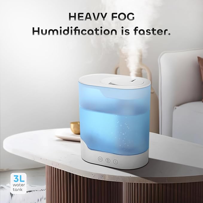 YOGIN Air Humidifier for Bedroom, 3L Top-Fill Cool Mist Humidifier & Essential Oil Diffuser, Ultra-Quiet <24dB, Smart Humidity Control, Up to 40H Runtime