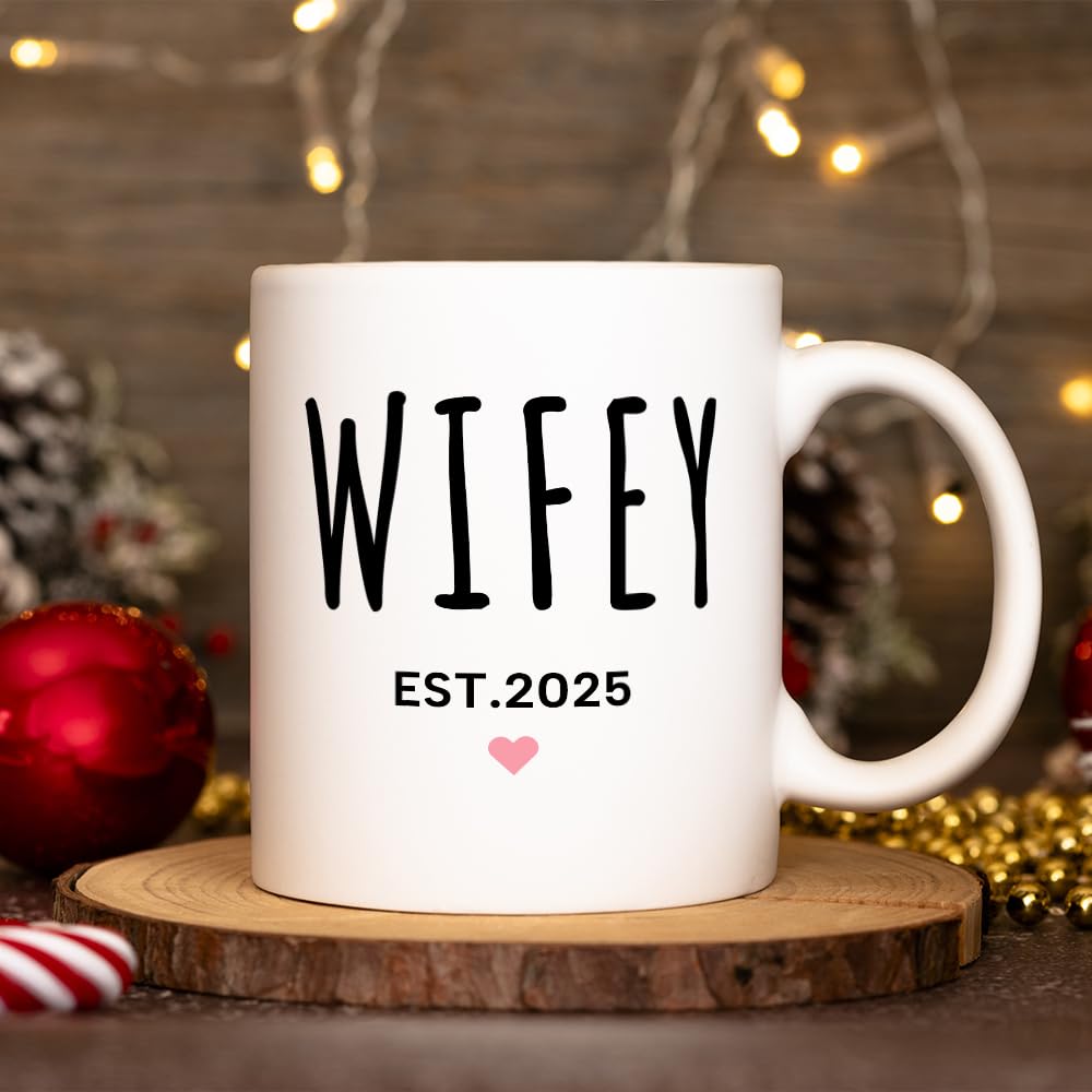 Fatbaby Hubby Wifey Est 2025 Couple Coffee Mug, Bridal Shower Engagement Wedding Anniversary Valentines Day Gifts For Couples Newlywed Husband Wife His Her Tea Cup 11 OZ