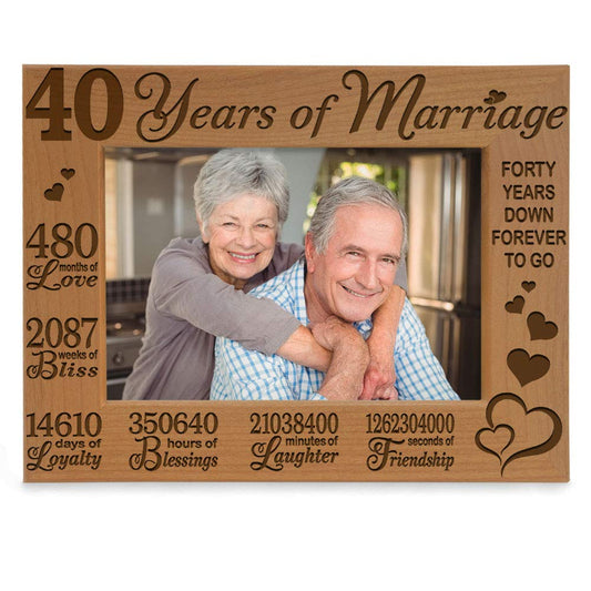 KATE POSH 40 Years of Marriage Engraved Natural Wood Picture Frame, 40 Years Together as Husband and Wife, 40 Years Down Forever to Go, 40th Anniversary (5x7 Horizontal)