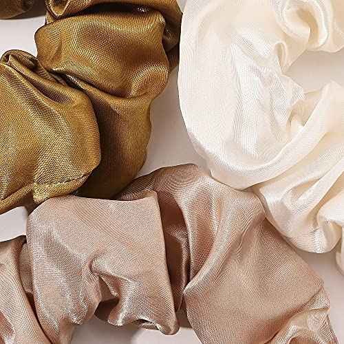 Scrunchies Hair Ties Silk Satin Scrunchy - Hair Elastics Bands Ponytail Holder Pack of Neutral Scrubchy Hair Accessories Women Girls