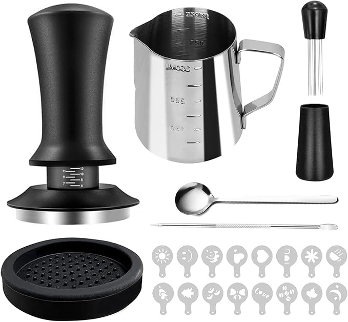22 PCS Espresso Accessories Kit, Spring Loaded Calibrated Tamper, Spring Loaded Calibrated Tamper, WDT Tool and Dosing Funnel Set Fits Delonghi 58 mm Espresso Coffee Machines and Portafilter