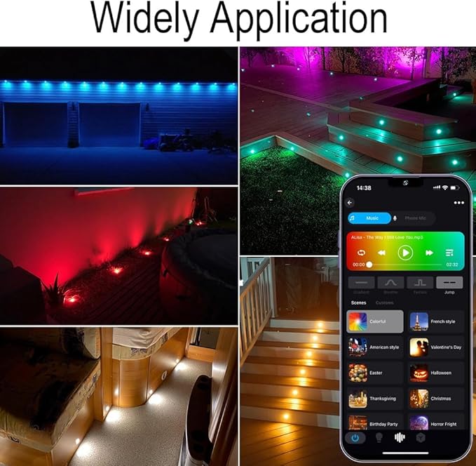 Low Voltage LED Deck Lights, 30 Pack 1.22" Smart WiFi RGBW 3000K Recessed Step & Stair Lighting Kit, IP67 Waterproof Outdoor for Deck, Walkway & Landscape, Compatible with Alexa & Google Assistant