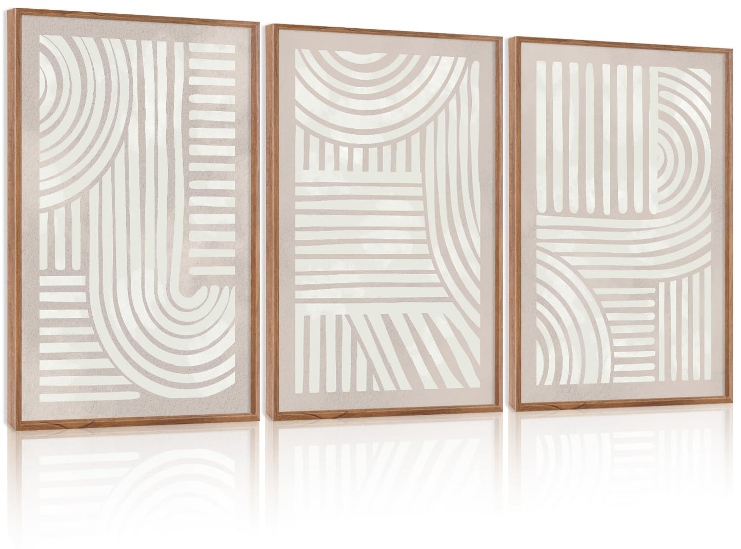 Aryroi Large Abstract Neutral Geometric Framed Canvas Wall Art,Boho Minimalist Shapes Wall Decor,Modern Lines Artwork,Mid Century Arch Art Print for Living Room,Bedroom,Office- 16"x24""x3"