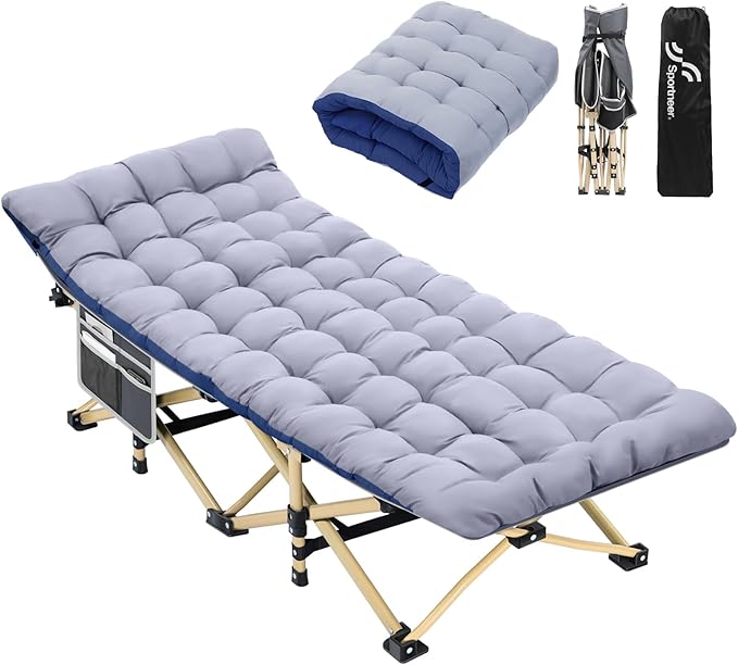 Sportneer Cots for Sleeping, Camping Cots for Adults with Mattress Max Load 450 LBS Heavy Duty Folding Portable Bed with Padded for Camping Tent Office Outdoor Travel Sleep Over