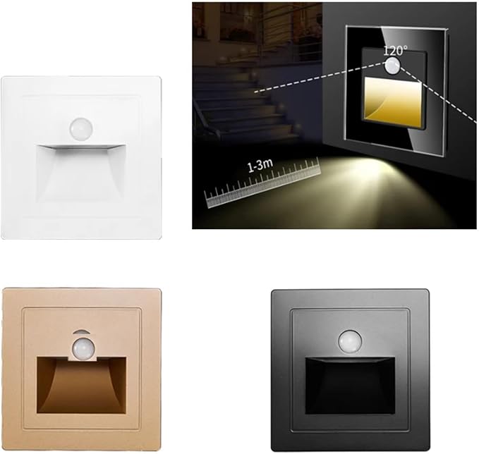 2 Pack Recessed Motion Detector Sensor Led Stair Light Wall Lamp Sconce Lighting Step Stairway Aisle Lamps Basement Passage Footlights