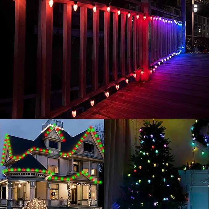 Smart C9 Christmas Lights Outdoor, 134 Feet 150 LED C9 String Lights App Control, 105 Light Modes, Waterproof Commercial Grade Connectable RGB Christmas Tree Lights for Indoor Outside Roofline Patio
