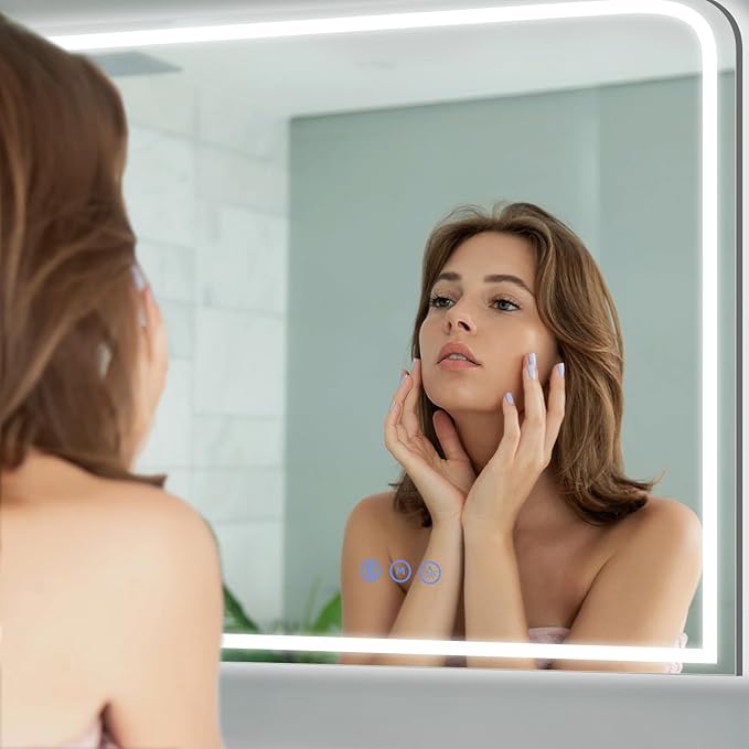 LED Bathroom Mirror, 48"x 30" LED Mirror with Lights for Bathroom, Lighted Vanity Mirrors for Wall, Anti-Fog, Dimmable, Tempered Glass, Memory Function, 3 Colors, Safe Use (White)