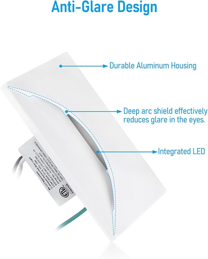 LEONLITE White 5CCT 120V LED Step Lights, 150LM 5%-100% Dimmable Stair Lights Indoor Outdoor IP65 Waterproof, Aluminum Anti-Glare Shell, CRI90 ETL 2700K/3000K/3500K/4000K/5000K, Pack of 6