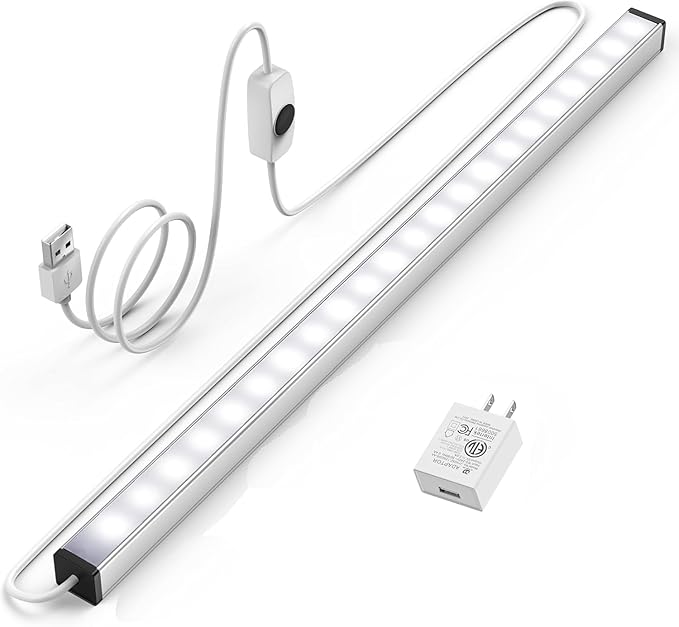 ASOKO Under Cabinet Led Lighting, 12 Inch Light Strip Bar, Daylight White 5000K Dimmable Plug in USB Light, Small Thin Led Under Counter Lighting for Kitchen/Room/Shelf/Desk/Display Case