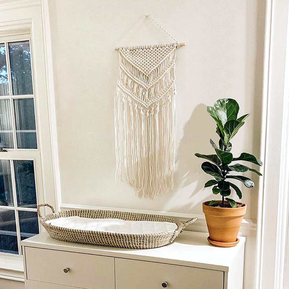 Mkono Macrame Wall Hanging Art Woven Boho Home Décor, Geometric Beautiful Yarn Tapestry Wall Decor for Bedroom, Nursery, Apartment, Dorm Decoration, Christmas Gift for Teen Girl Mom, 17" W x 33"" L"