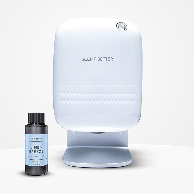 Scent Better Pro - Smart Bluetooth Essential Oil Diffuser for Home, Hotel, Spa, Office, Waterless - Includes Free Linen Breeze - White
