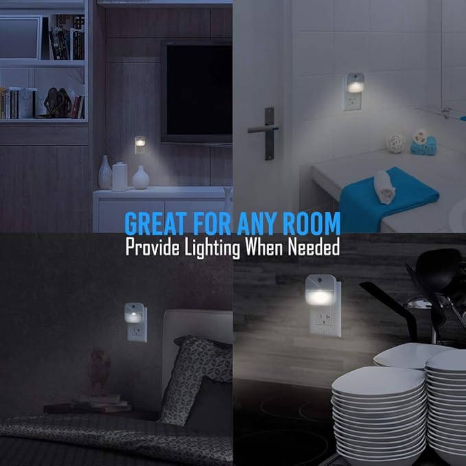 Aultra Night Light LED Night Lights Plug Into Wall - Super Smart Dusk to Dawn Sensor Activated, Automated On & Off, Used for Kitchen, Bathroom, Home Improvement, Bedroom – 4 Pack