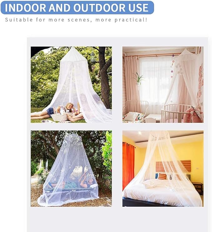 Mosquito Net for Bed, Large White Bed Canopy for Girls, Hanging Bed Net, Ideal for Bedroom Decorative, Travel with Storage Bag (Round)
