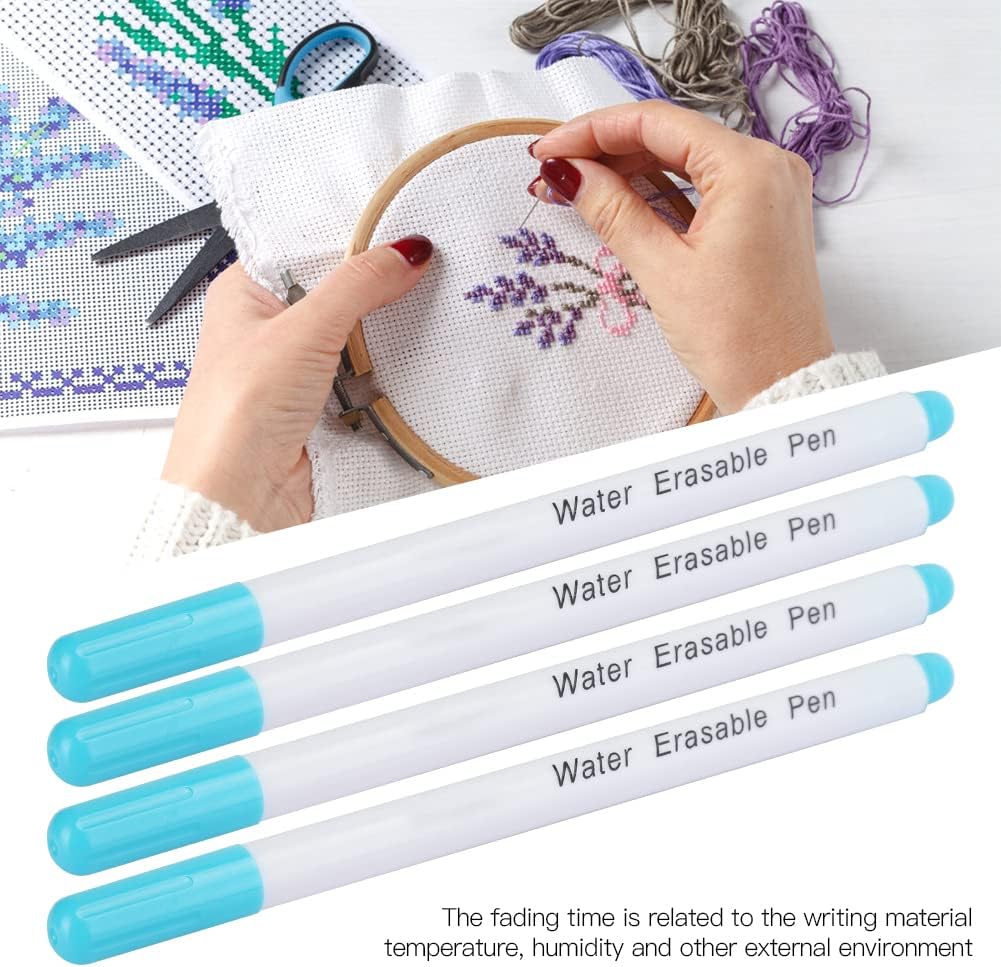 10Pcs Air Water Erasable Pen, Fabric Marker Temporary Marking Auto Vanishing Pen Air Erasable Pens Disappearing Ink Marking Pens for Cloth Marking and Tracing Tools(Single Head Blue)