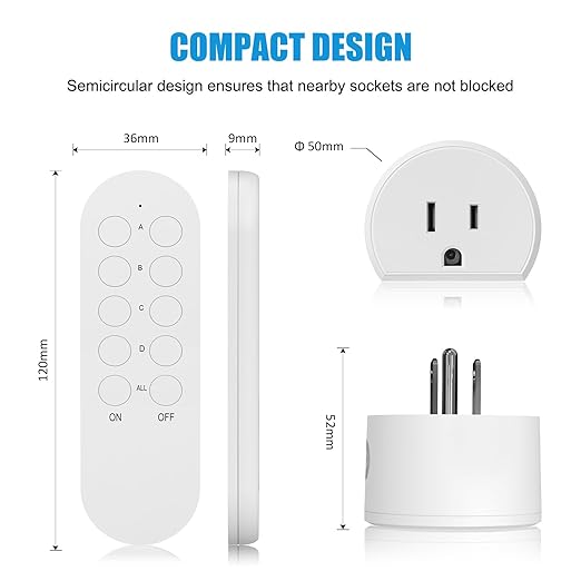 SURNICE Remote Control Outlet 10A Wireless Light Switch for Household Appliances, 130 FT Range, Smart Plug with Remote, FCC Certified, ETL Listed