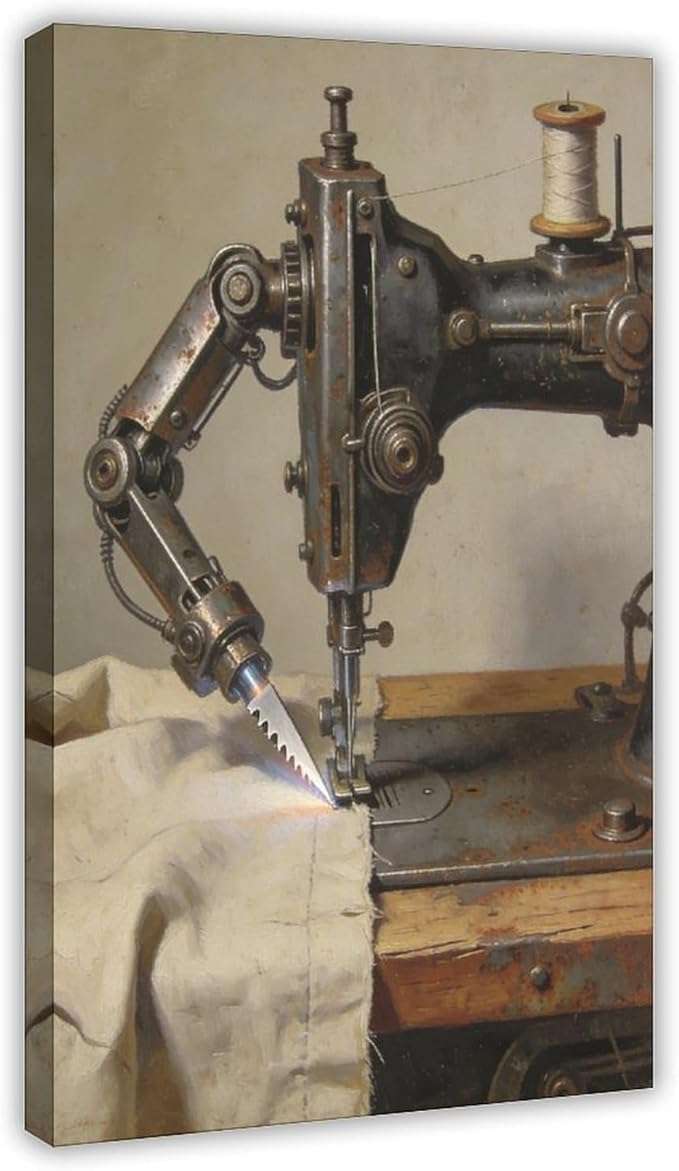 Framed Steampunk Mechanical Sewing Machine Wall Art - Retro Industrial Workshop Poster for Home Office Studio Decor 24x36inch(60x90cm)