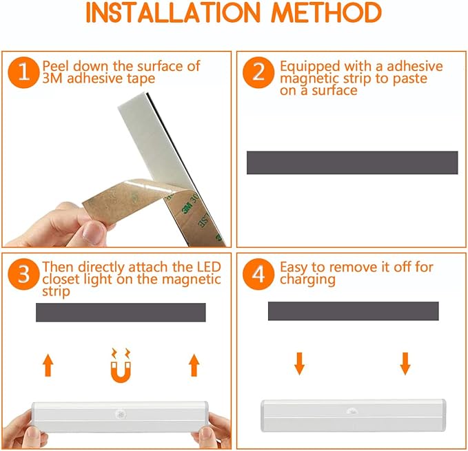 4 Pack LED Motion Sensor Lights, 10 LED Closet Battery Operated Lights, Stick-On Anywhere Magnetic Night Light Bar, Led Safe Light Indoor for Closet Stairs Wardrobe