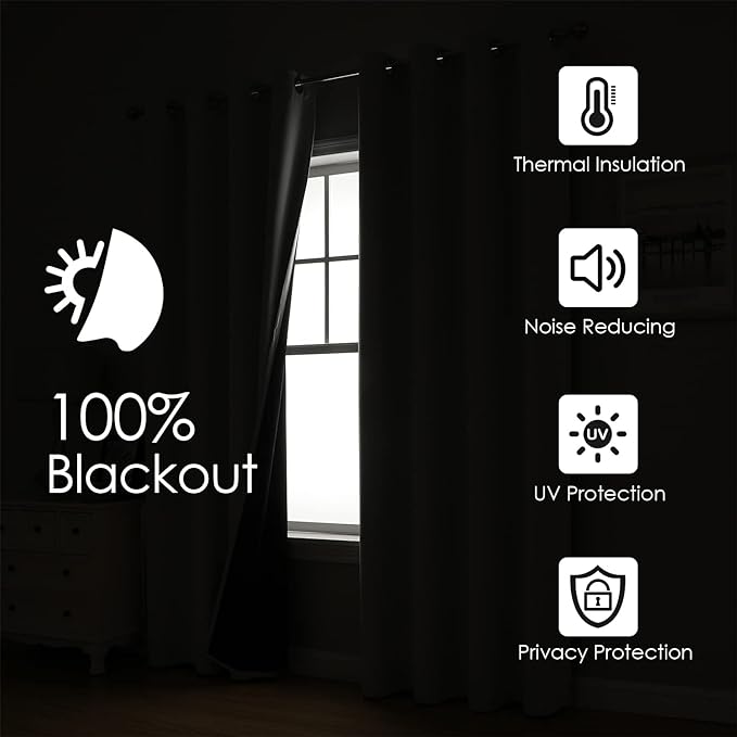 ChrisDowa Custom 100% Blackout Curtains for Bedroom with Black Liner, Double Layers Total Blackout Thermal Insulated Grommet Window Curtains 1 Panel (Custom Size and Color)