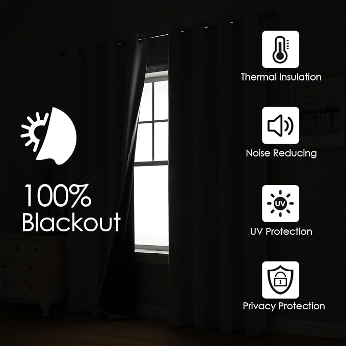 ChrisDowa 100% Blackout Curtains 102 inch Long for Bedroom with Black Liner, 2 Thick Layers Total Blackout Thermal Insulated Grommet Window Curtains 2 Panels Set (Brown, 52 x 102 Inch)