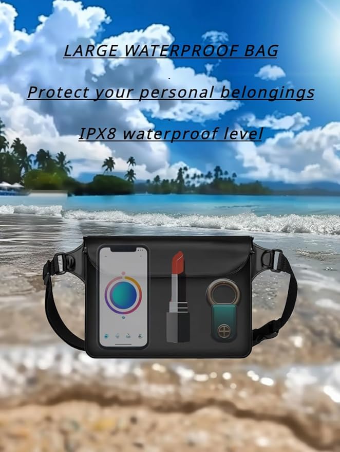 3-Pack Waterproof Bag with Adjustable Waistband and Touch Sensitive Screen, Keeping Your Phone and Valuables Dry, Perfect for Drifting, Swimming, Kayaking, Rowing, Fishing… (Black+White+Bule)