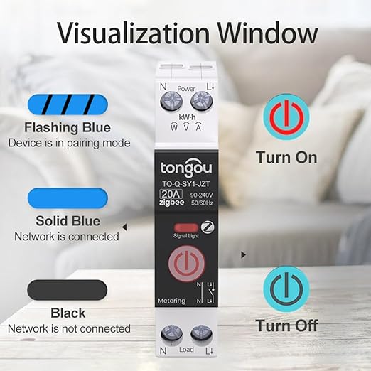 ZigBee DIY Smart Switch 20A| DIN Rail Switch| 1P+N 90-240VAC| Real-time Power Monitoring| Remote Control and Set Timer for Home Automation| Support Tuya/Smart Life| Voice Control| FCC Certified