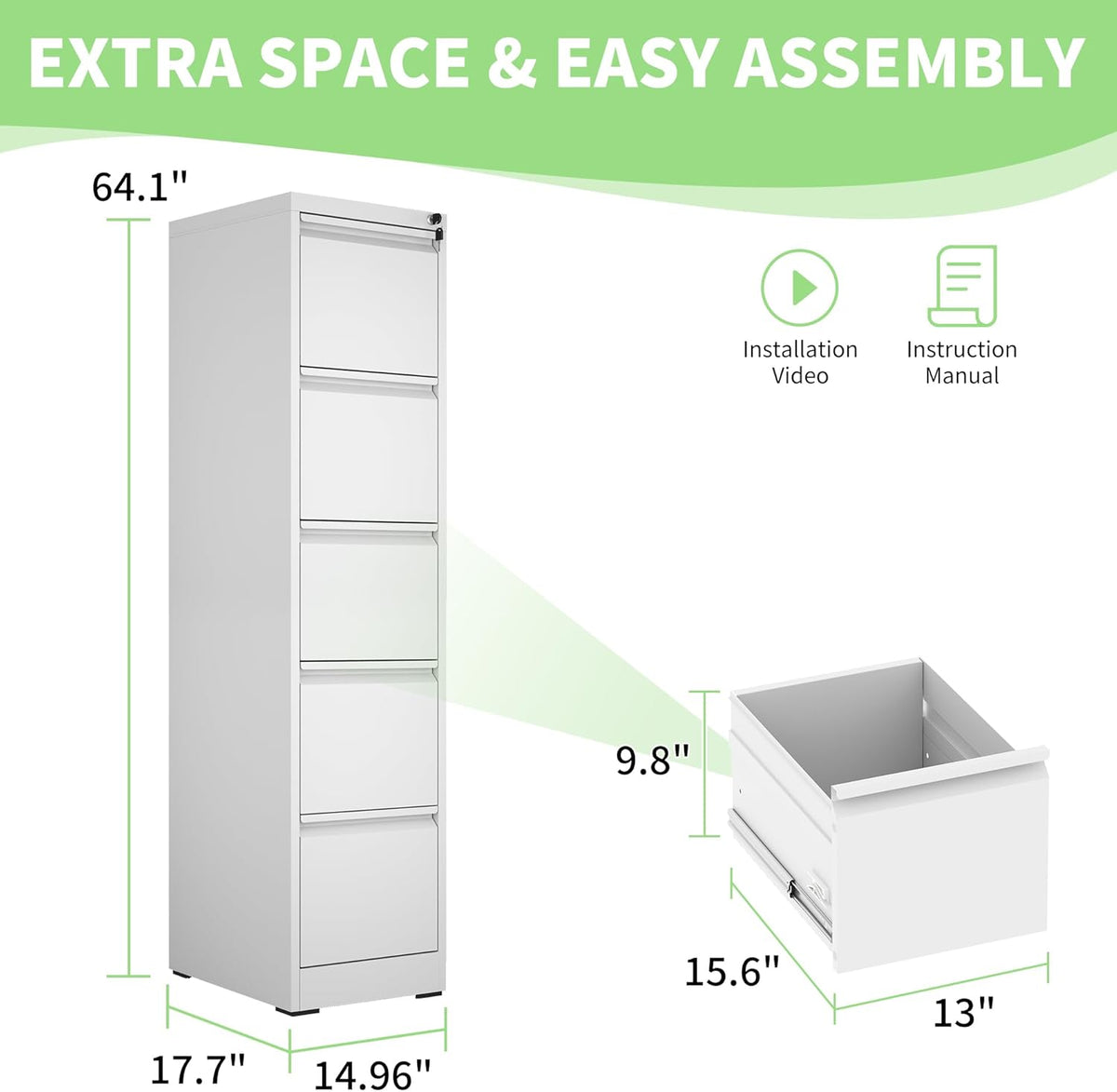 Metal File Cabinet with Drawer Heavy Duty Locking File Cabinets Home Office Steel Filing Cabinet Vertical File Cabinets for Legal/Letter Size File,Assembly Required