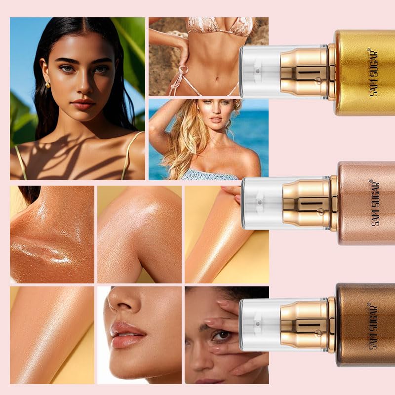 Shimmer Body Oil, Long Lasting Moisturizing Body Glow Oil for Women Face Luminizer Highlighter Makeup 100ml Glitter Shimmer Lotion for Glow Skin (Light Rose Gold)