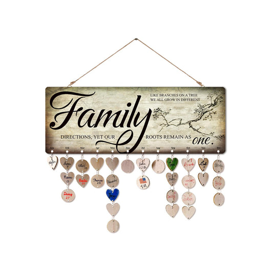 Gifts for Grandma Family Tree Wall Decor Family Birthday Board DIY Wooden Birthday Reminder Calendar Plaque for Home Decor