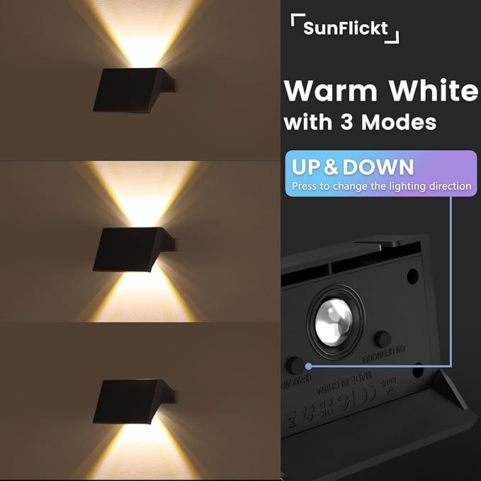Solar Fence Lights Outdoor, 16-Pack Fence Lights Solar Powered with Up/Down Buttons, IP67 Waterproof for Outside, 120LM Auto Dusk to Dawn for Wall/Patio/Yard/Railing/Deck/Pathway (Warm White)