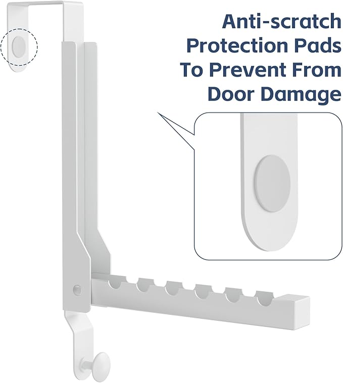 4 Pack Over The Door Hanger Foldable Over The Door Hooks，Rust-Resistant Overdoor Hanger Hook for Laundry (Clothes Drying Rack)&Bathroom (Towel Rack) Small Portable,White