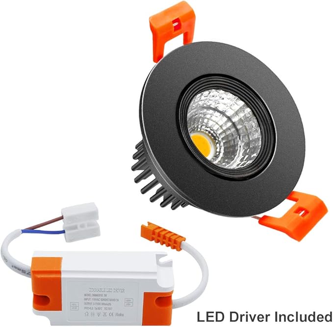 LightingWill 2inch LED Dimmable Downlight, 3W COB Recessed Ceiling Light, Natural White 4000K-4500K, CRI80, 25W Halogen Bulbs Equivalent, Black (10 Pack)