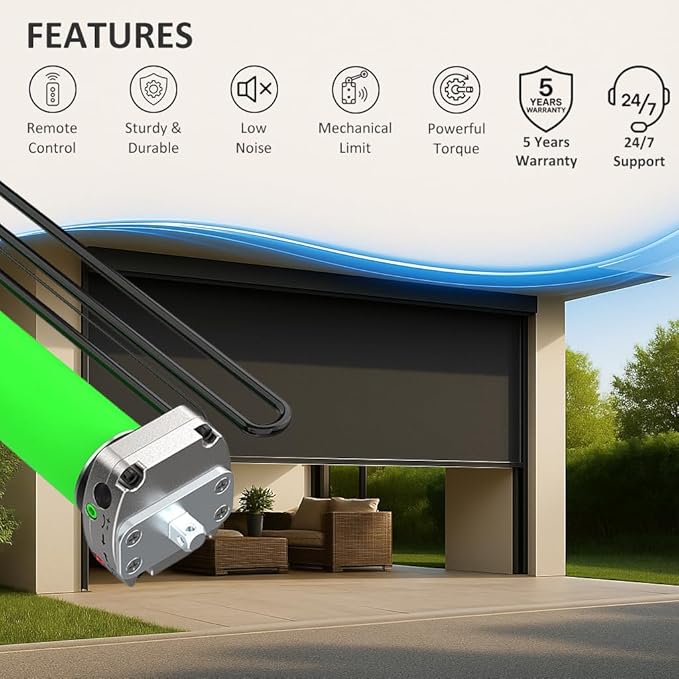 Remote Control DC24V Motorized Roller Shade Motor with Manual Override, 45mm Brushless Electric Awning Motor for Windproof Shades, High Torque Tubular Motor (20 N.m for Φ50mm（2") Groove Tube