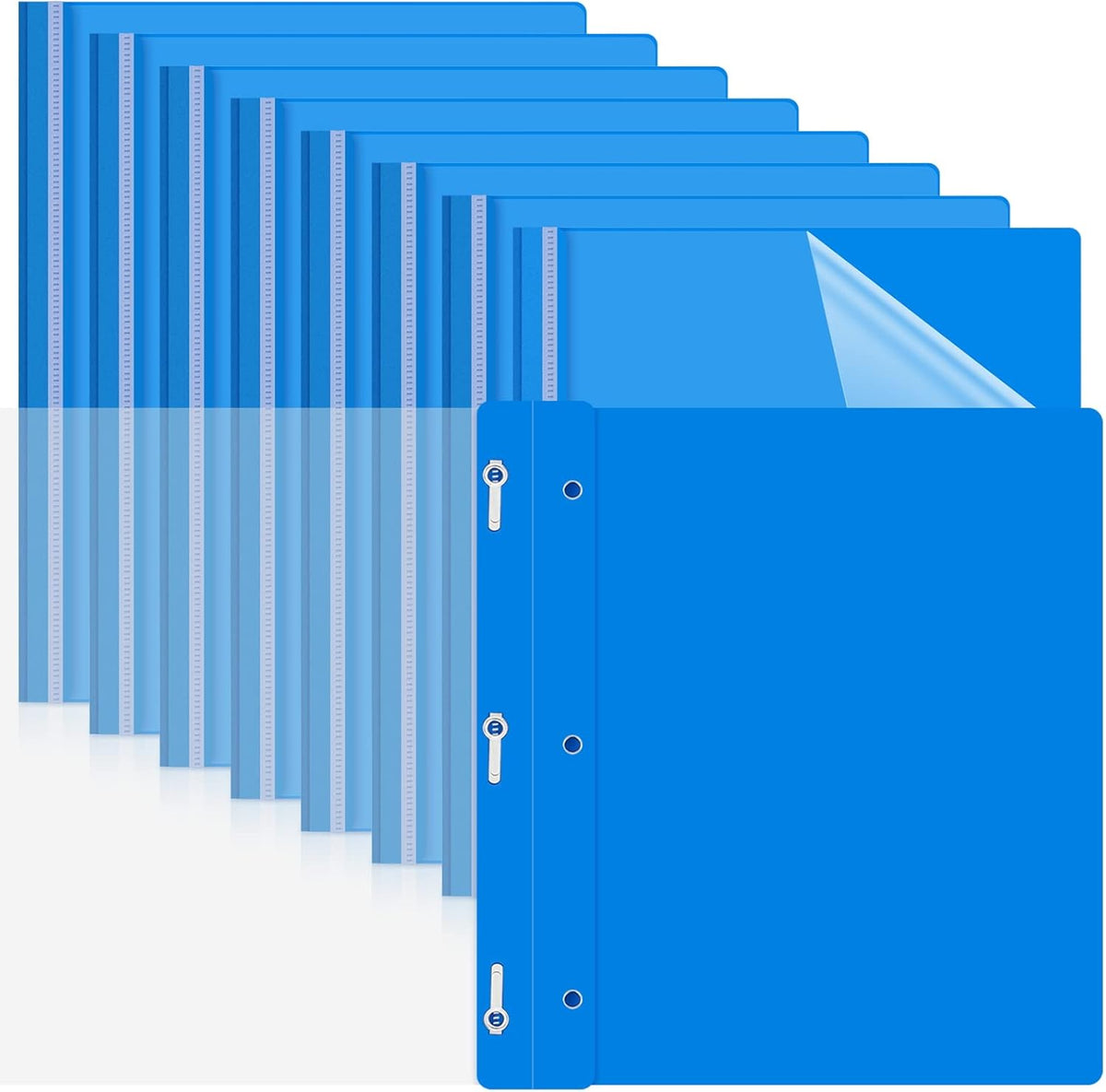 Teling 48 Pcs Clear Front Report Covers with Prongs Plastic Presentation Folders 3 Prong Resume Portfolio Folder for School(Blue)