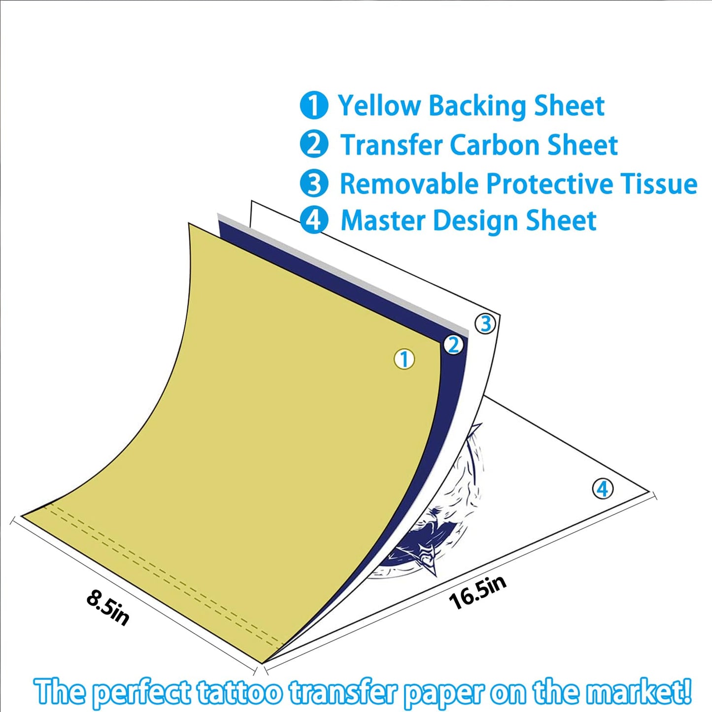 Tattoo Transfer Paper,100 Sheets Premium Tattoo Stencil Paper for Tattooing，4 Layers 8.5" X 16.5"""
